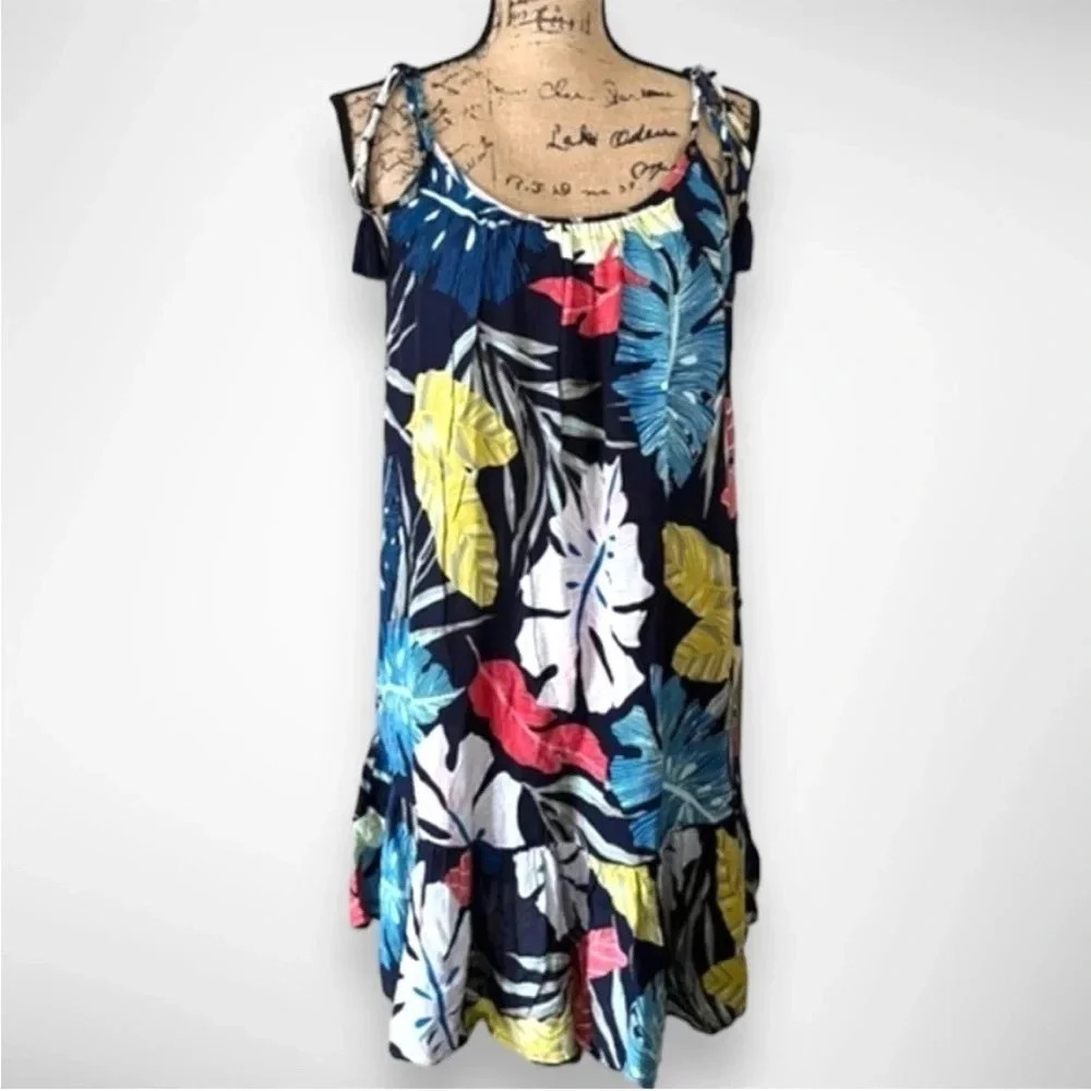 BLUE ISLAND Women's‎ Navy Blue Hawaiian Print Dress Size Small | EUC